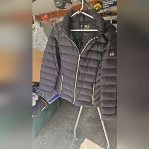 Michael Kors Dark Puffer Jacket with Gold Accents